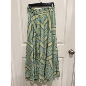 Lascana Pants Womens Sz 6 Mint Green & Yellow Printed Wide Leg Boho Coastal